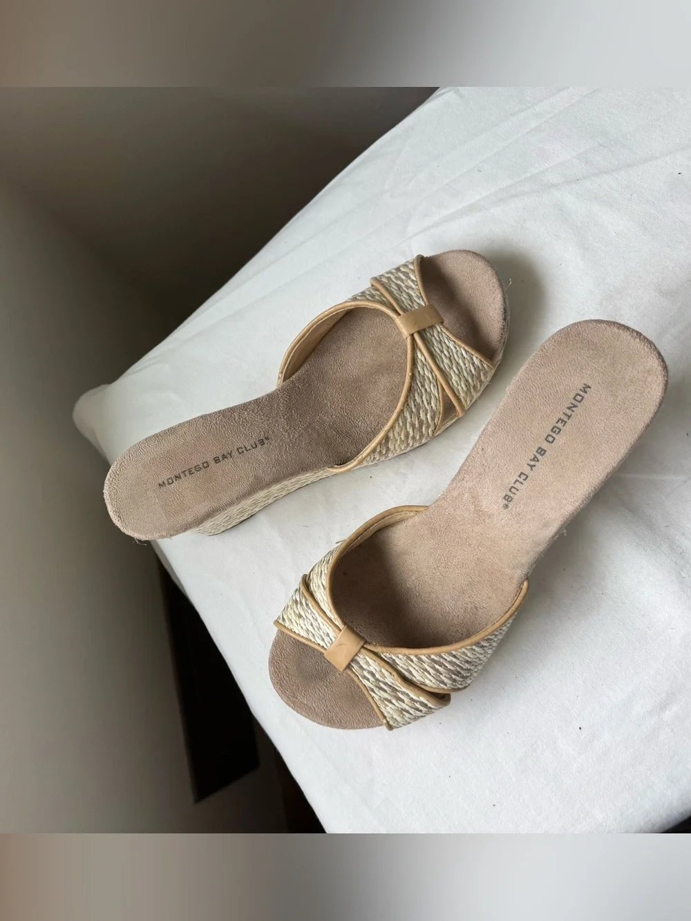 Vintage Montego Bay Club Raffia Wedge Slide Sandals Boho Y2K Platform Mules 6.5